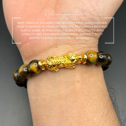Pixiu bracelet - Indo Tiger's eye & 24k gold filled Pixiu | 10mm