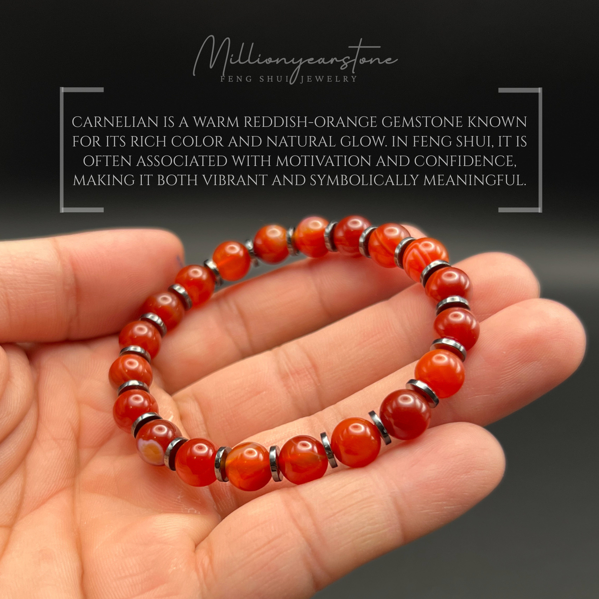 Natural Carnelian Hematite Beaded Bracelet, 8mm Feng Shui Gemstone Jewelry