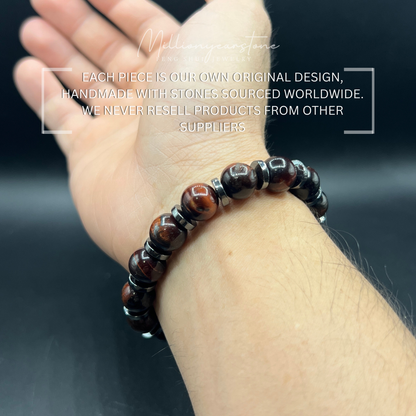 Red Tiger's Eye bracelet - Hematite spacer - 10mm