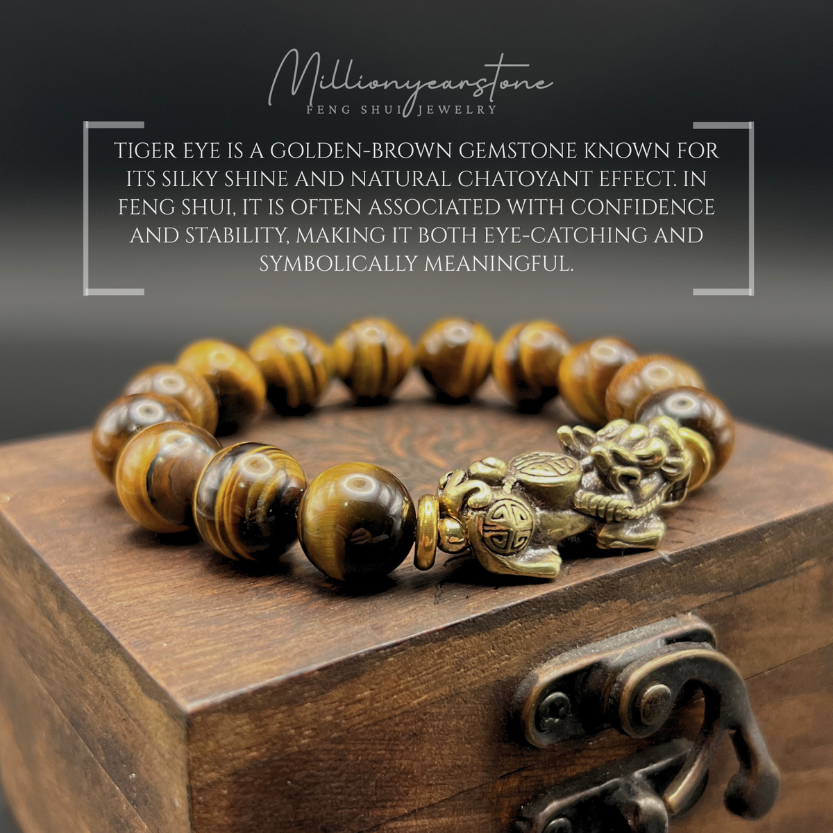 Pixiu bracelet - Tiger' Eye 12mm x Yellow Copper charm