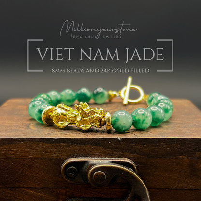 Pixiu bracelet – Vietnam Green Jade 8mm & 24K Gold Filled charm