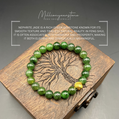 Nephrite Jade & Gold filled Lucky charm bracelet | 7.5mm