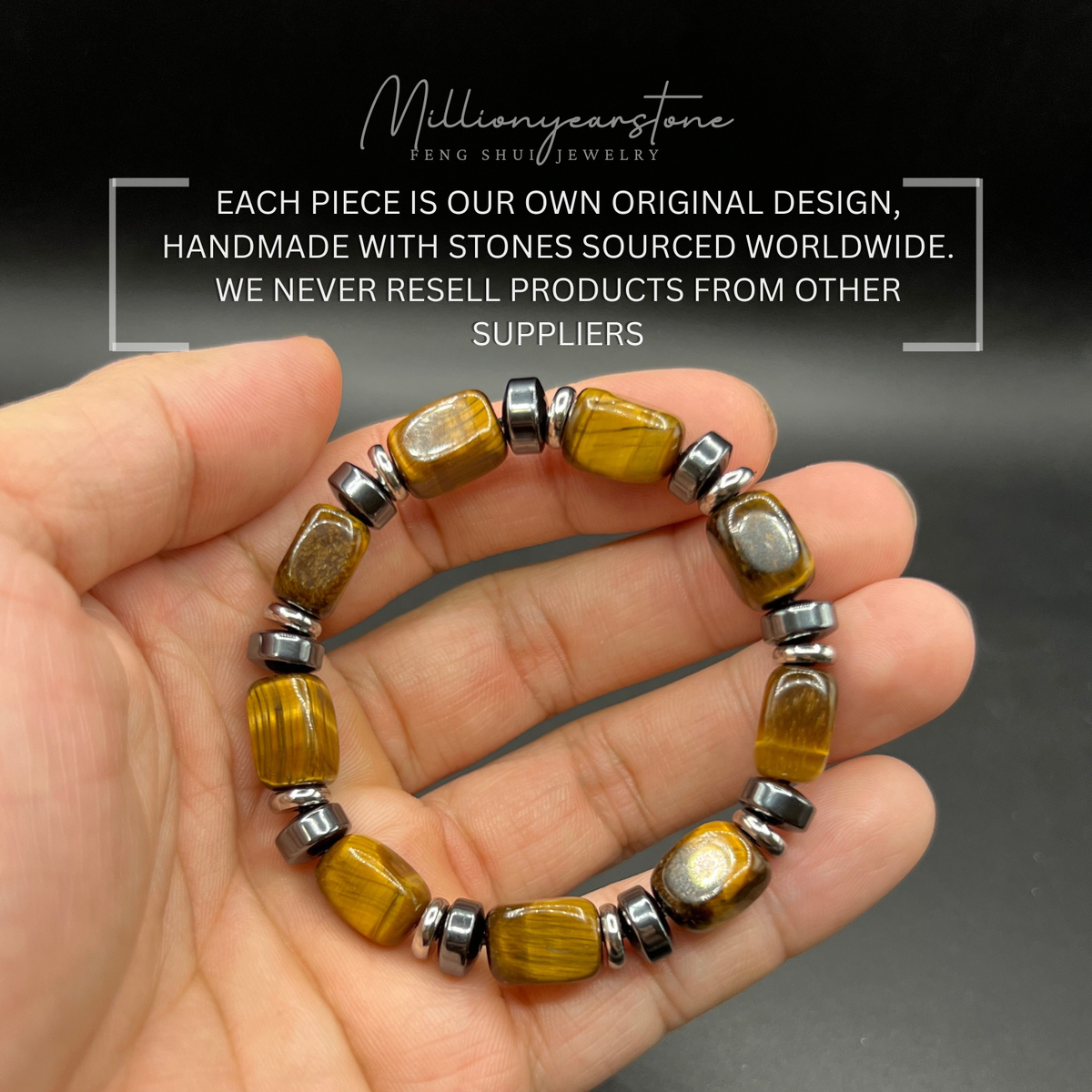 Tiger's eye bracelet - 8x12mm - Hematite spacer