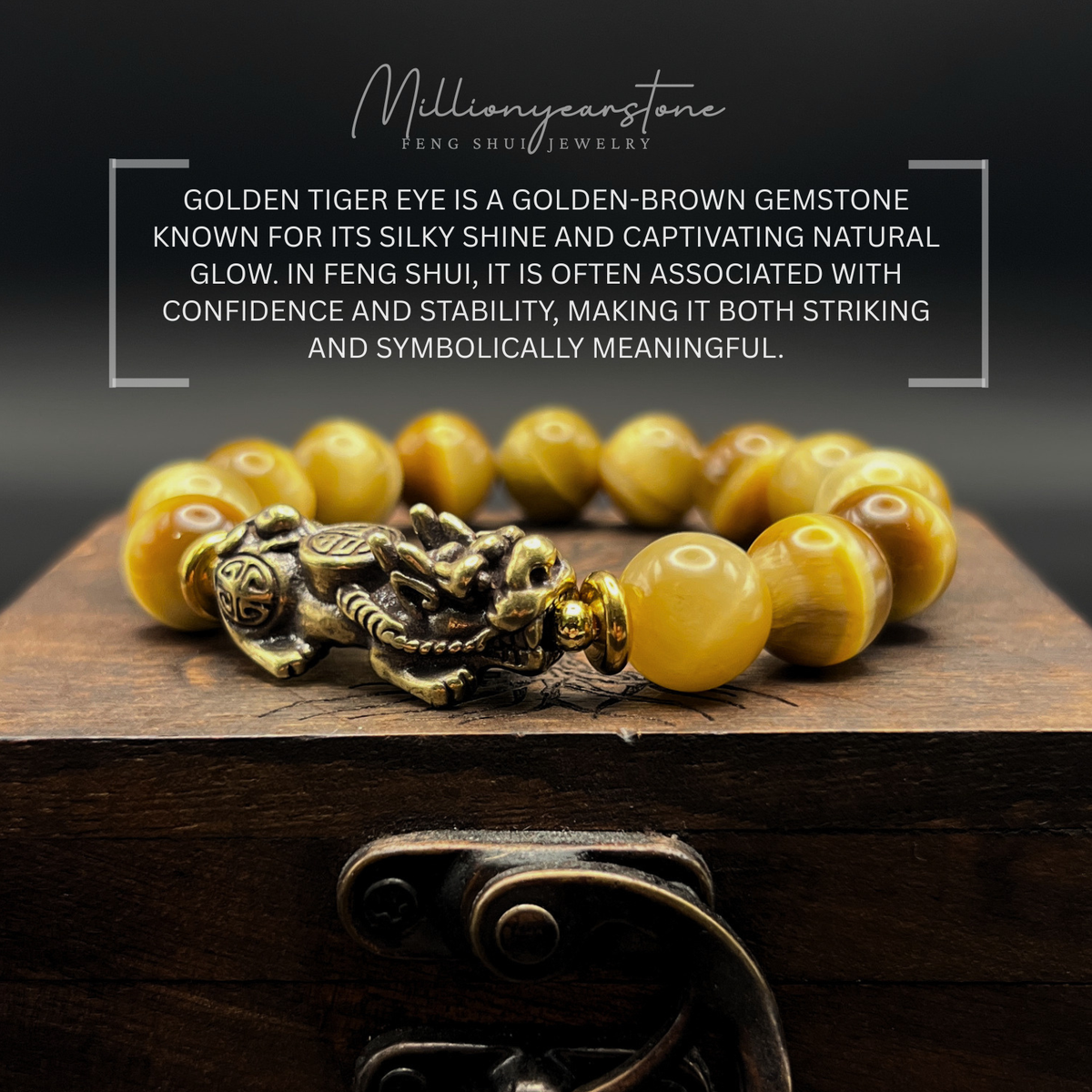Pixiu bracelet - Golden Tiger's Eye & Yellow Copper charm | 12mm