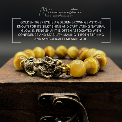 Pixiu bracelet - Golden Tiger's Eye & Yellow Copper charm | 12mm