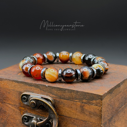 Multi-Color Agate Bracelet with Hematite Spacers | 10mm