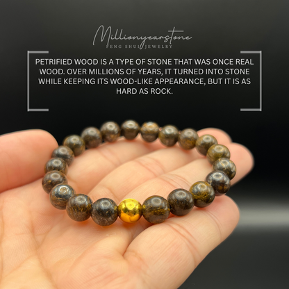 Petrified Wood & Luck gold bead charm | 8mm
