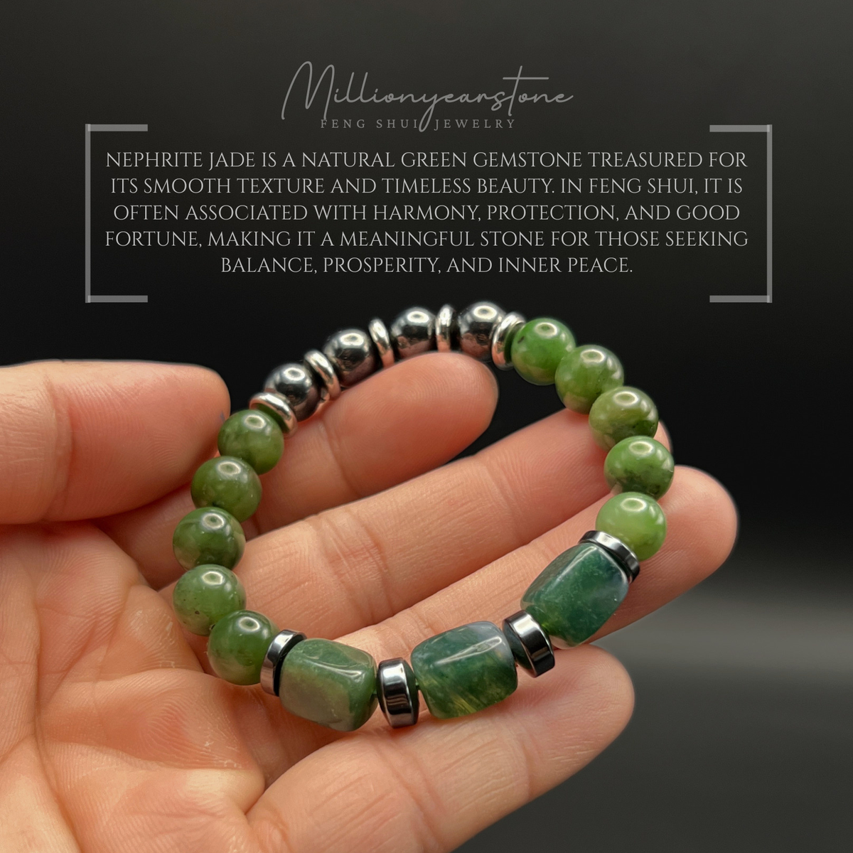 Verdant Harmony Bracelet – Nephrite Jade, India Agate & Hematite