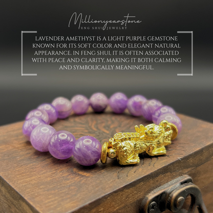 Pixiu Bracelet - 10mm Lavender Amethyst ,24k Gold Filled Charm