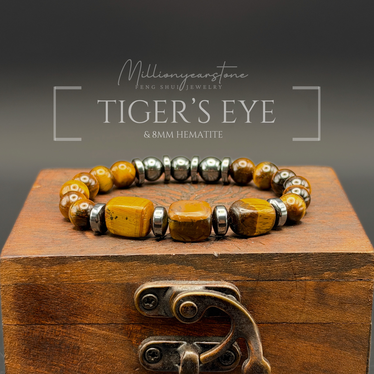 Tiger's Eye with Hematite gemstone bracelet | 8mm