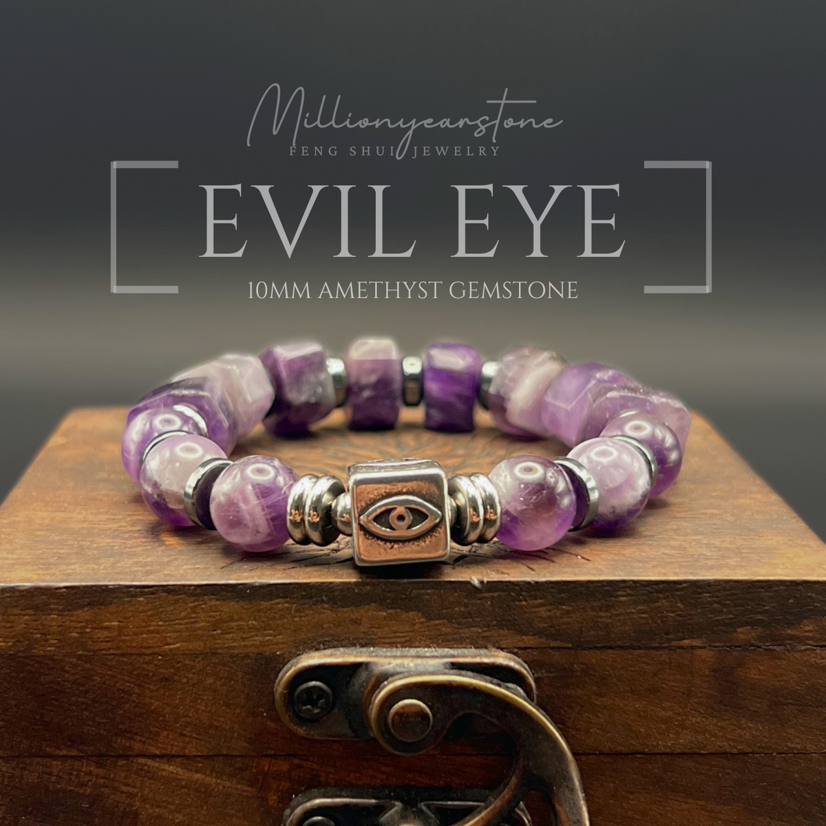 Evil Eye charm bracelet | Amethyst gemstone 10mm