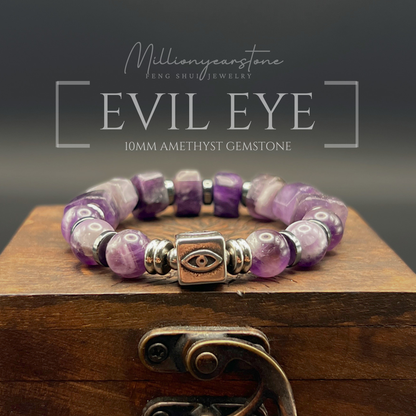 Evil Eye charm bracelet | Amethyst gemstone 10mm