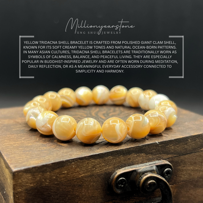 Natural 10mm Yellow Tridacna Shell Beaded Bracelet