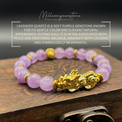Pixiu Bracelet, 8mm Lavender Quartz , 24k Gold Filled Charm