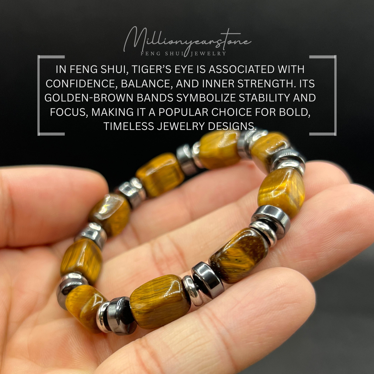 Tiger's eye bracelet - 8x12mm - Hematite spacer