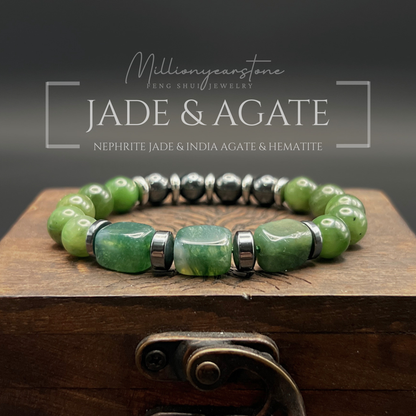 Verdant Harmony Bracelet – Nephrite Jade, India Agate & Hematite