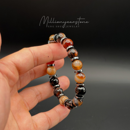 Multi-Color Agate Bracelet with Hematite Spacers | 10mm