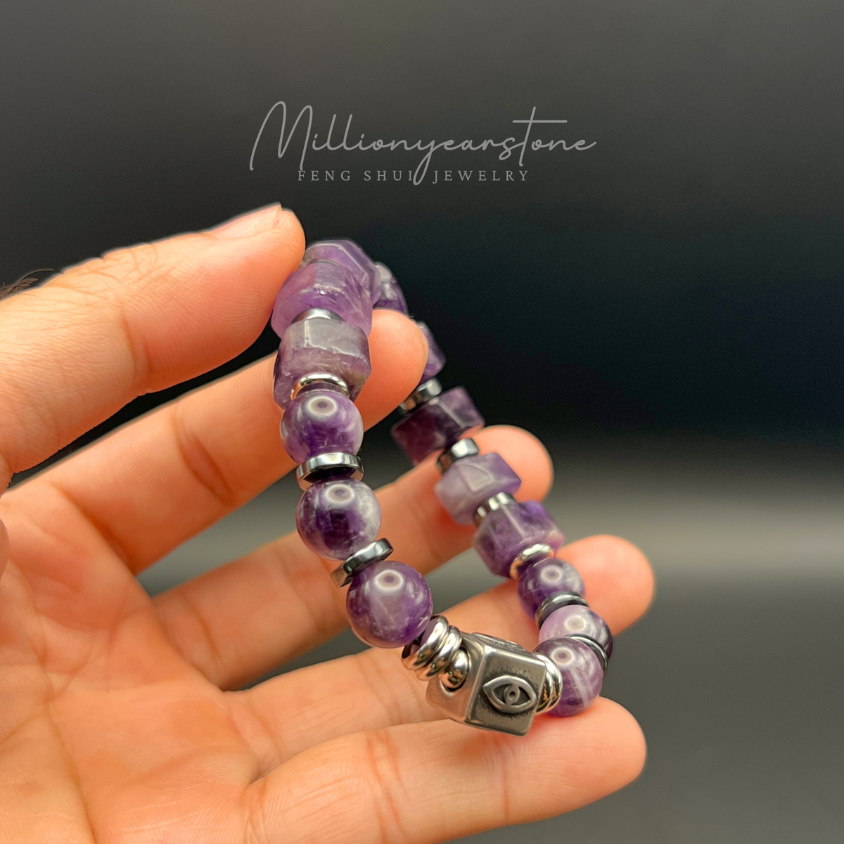 Evil Eye charm bracelet | Amethyst gemstone 10mm