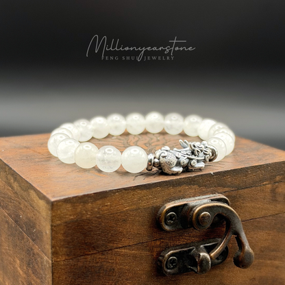 Pixiu bracelet - White Jade with Sterling Silver Pixiu | 8mm