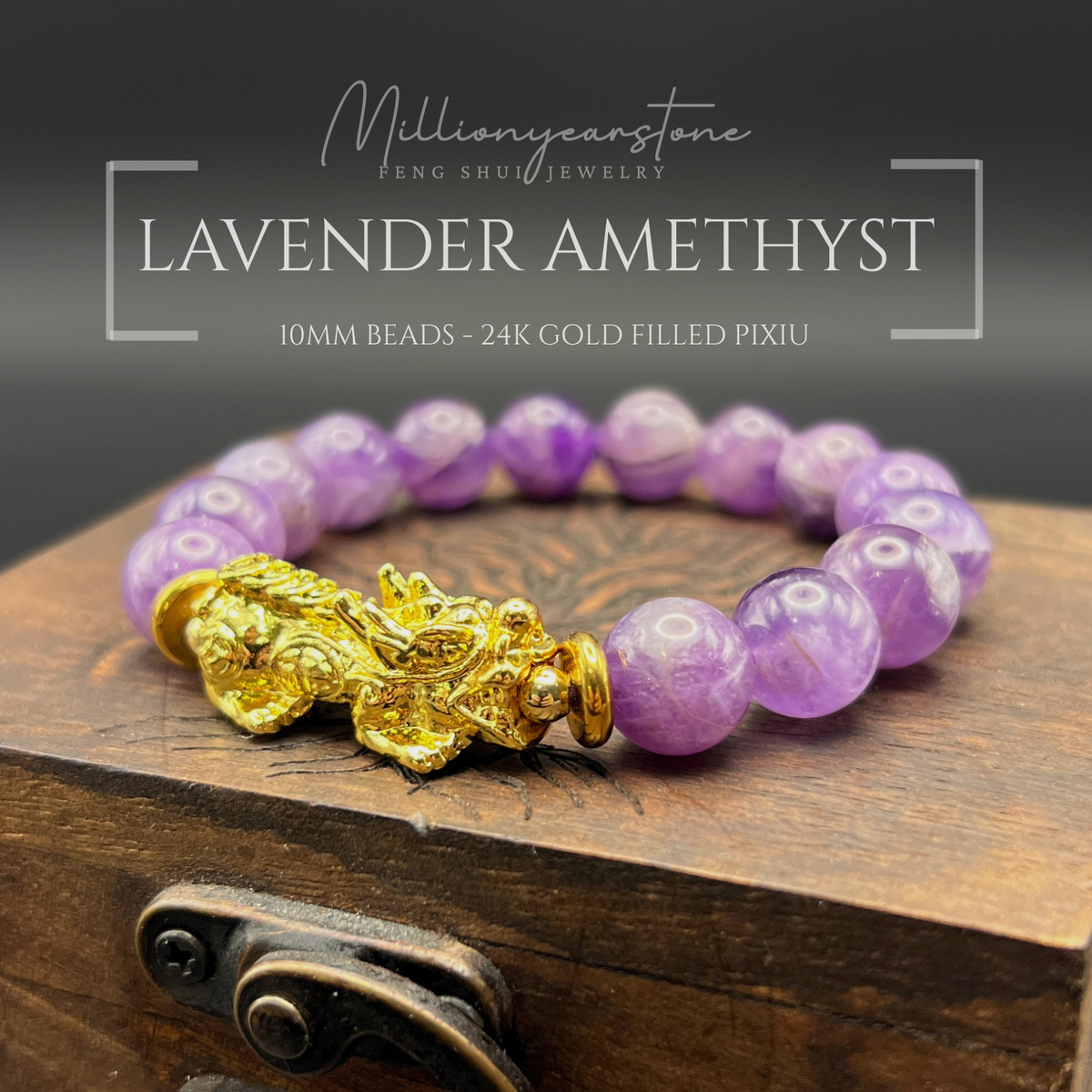 Pixiu Bracelet - 10mm Lavender Amethyst ,24k Gold Filled Charm