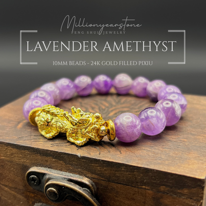 Pixiu Bracelet - 10mm Lavender Amethyst ,24k Gold Filled Charm