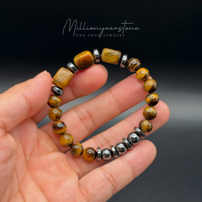 Tiger's Eye with Hematite gemstone bracelet | 8mm