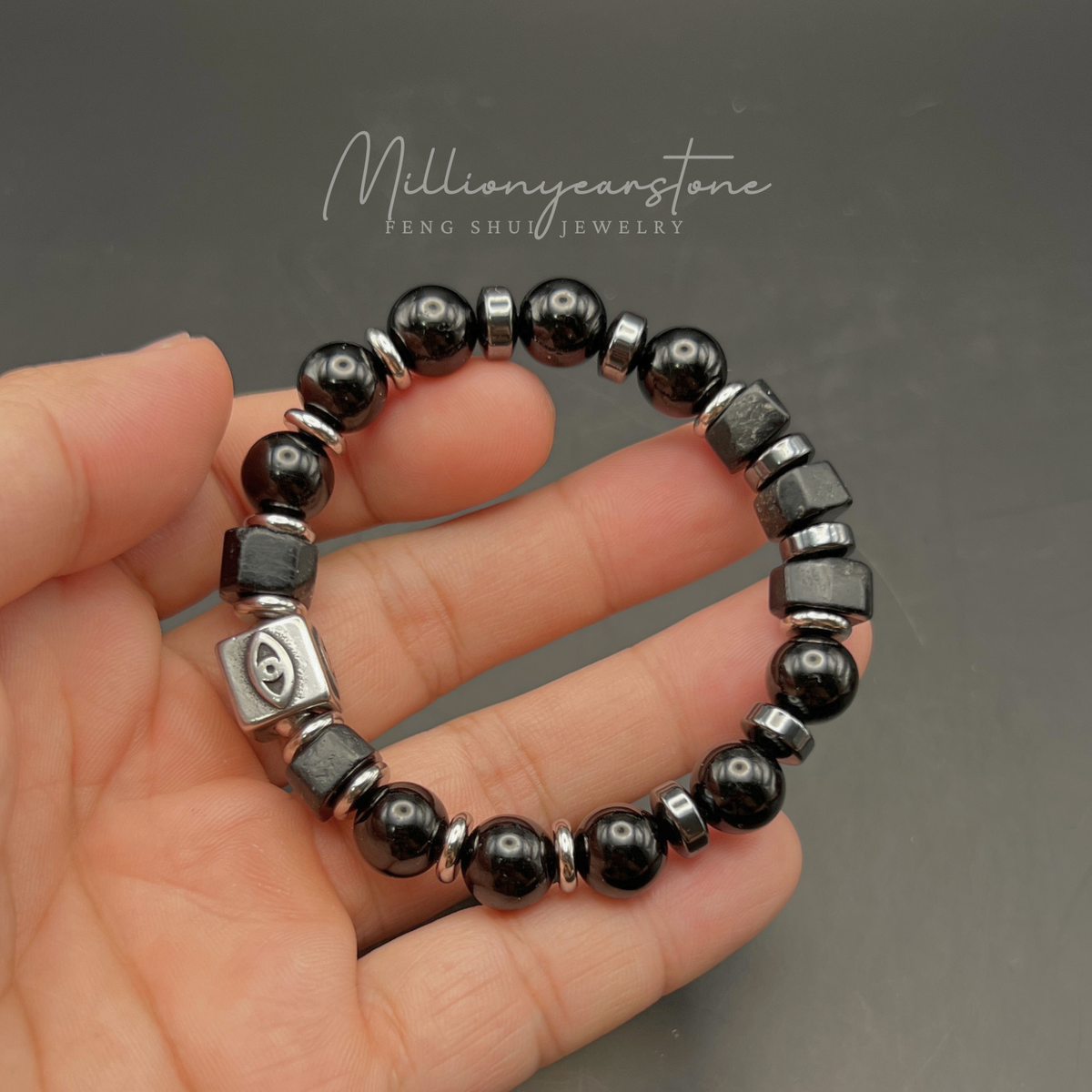 Evil Eye charm bracelet | Obsidian gemstone 10mm