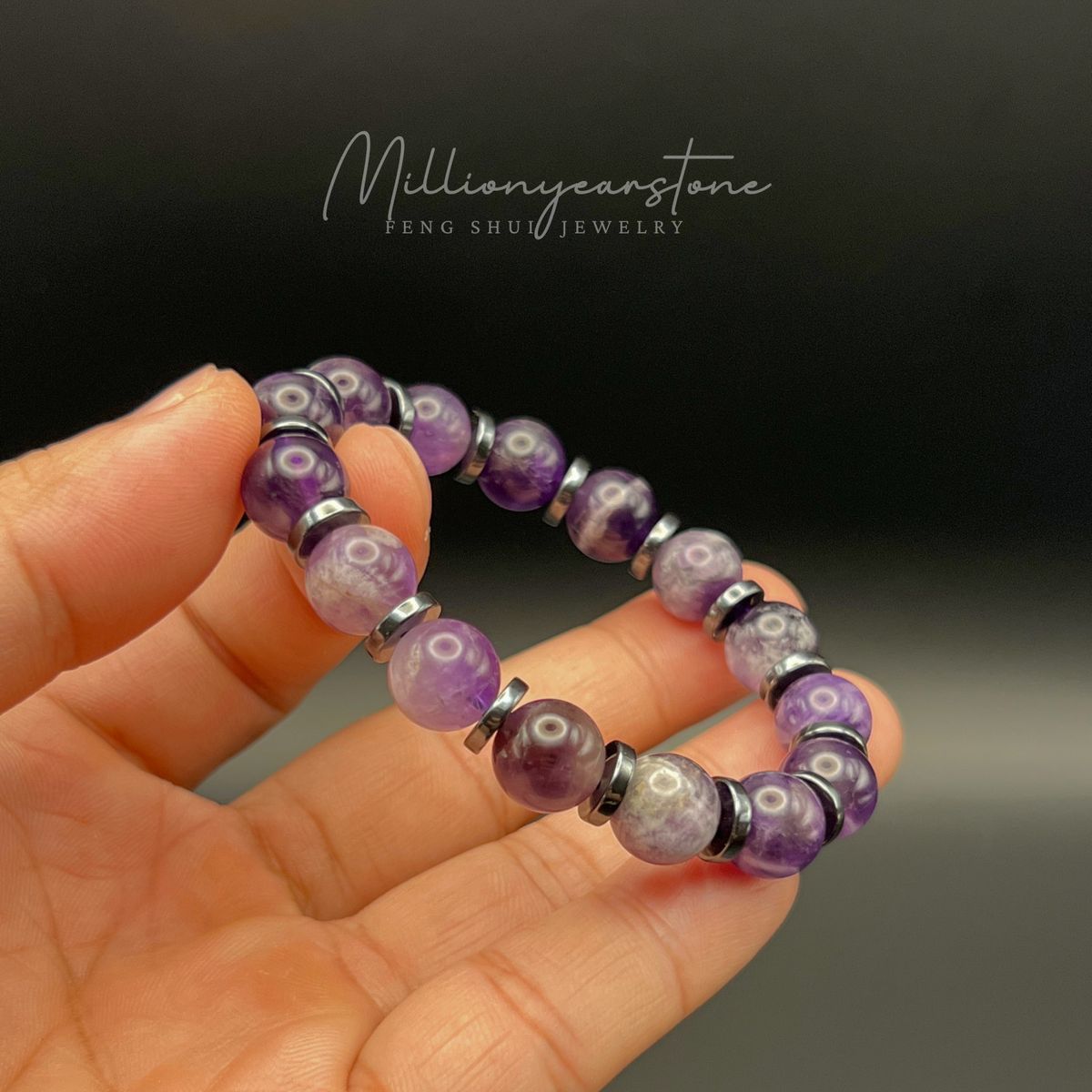 Amethyst Bracelet | 10mm Natural Amethyst & Hematite spacer