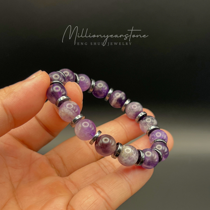 Amethyst Bracelet | 10mm Natural Amethyst & Hematite spacer