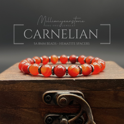 Carnelian bracelet | Hematite spacers | 8mm