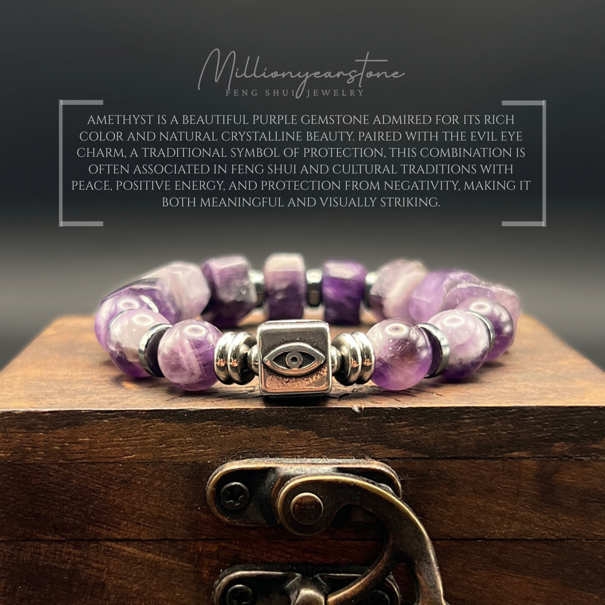 Evil Eye charm bracelet | Amethyst gemstone 10mm