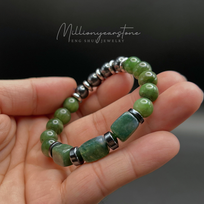 Verdant Harmony Bracelet – Nephrite Jade, India Agate & Hematite