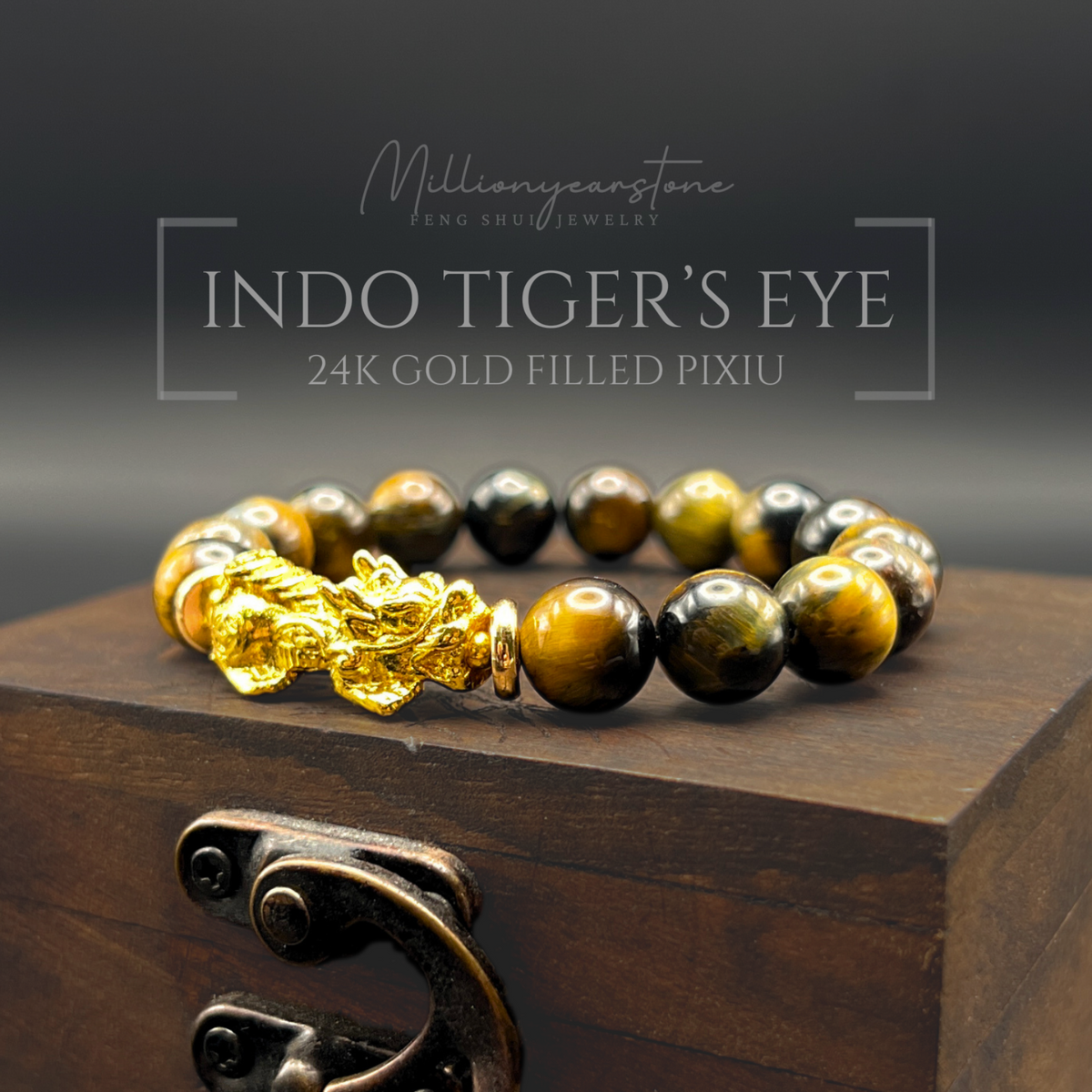 Pixiu bracelet - Indo Tiger's eye & 24k gold filled Pixiu | 10mm