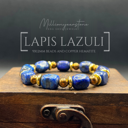 Lapis Lazuli Bracelet - 9x12mm bead , hematite copper plated