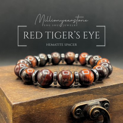 Red Tiger's Eye bracelet - Hematite spacer - 10mm