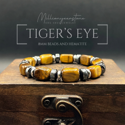 Tiger's eye bracelet - 8x12mm - Hematite spacer