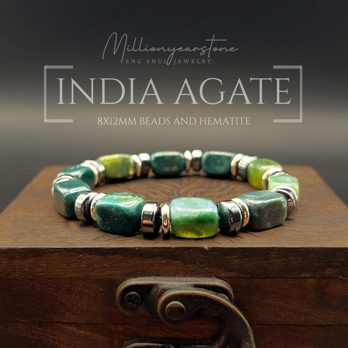 Indian Agate bracelet - square beaded 9x12mm