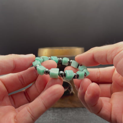 Amazonite Bracelet 7mm Square Beads | Hematite Spacers